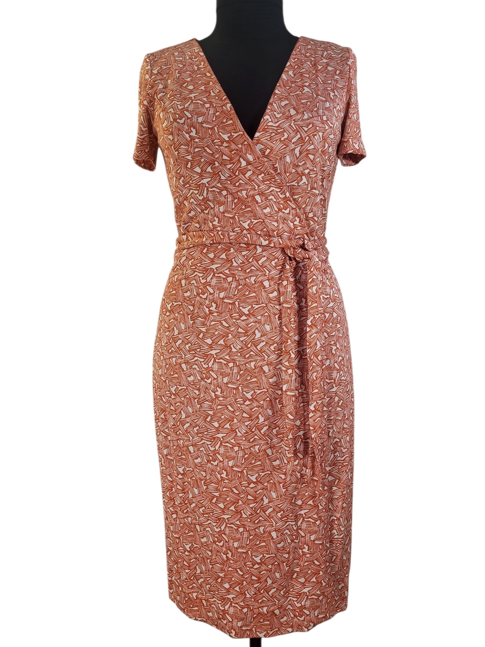 DIANE VON FURSTENBURG Silk Wrap Dress Orange and Cream